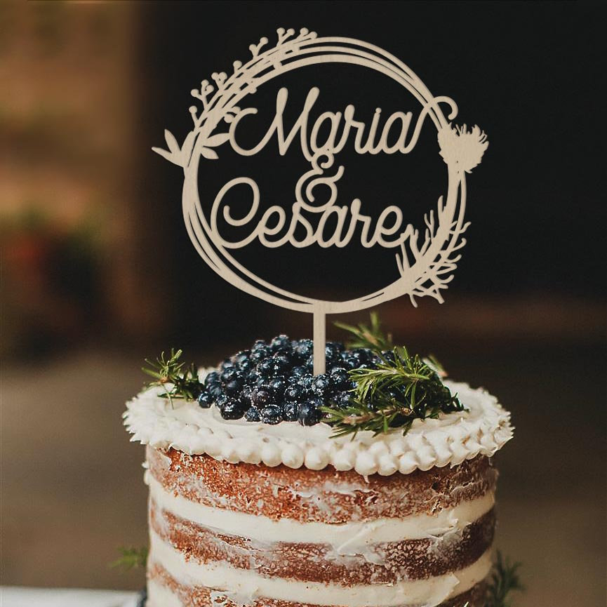 Cake topper matrimonio ghirlanda con nomi 